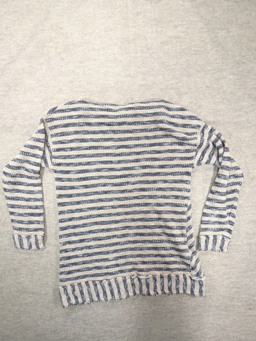 Soft Surroundings Cotton Beige Blue Stripe Boat Neck Boho Natural Petite Small - Picture 2 of 8